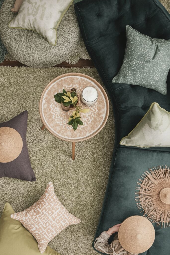 Rent-a-Rug Lounge Area in Shades of Green
