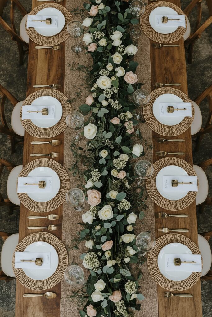 Wild Greenery Table Runners Instead of Linens
