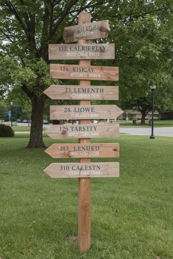 Repurposed Wood Signpost with Graduate Milestones
