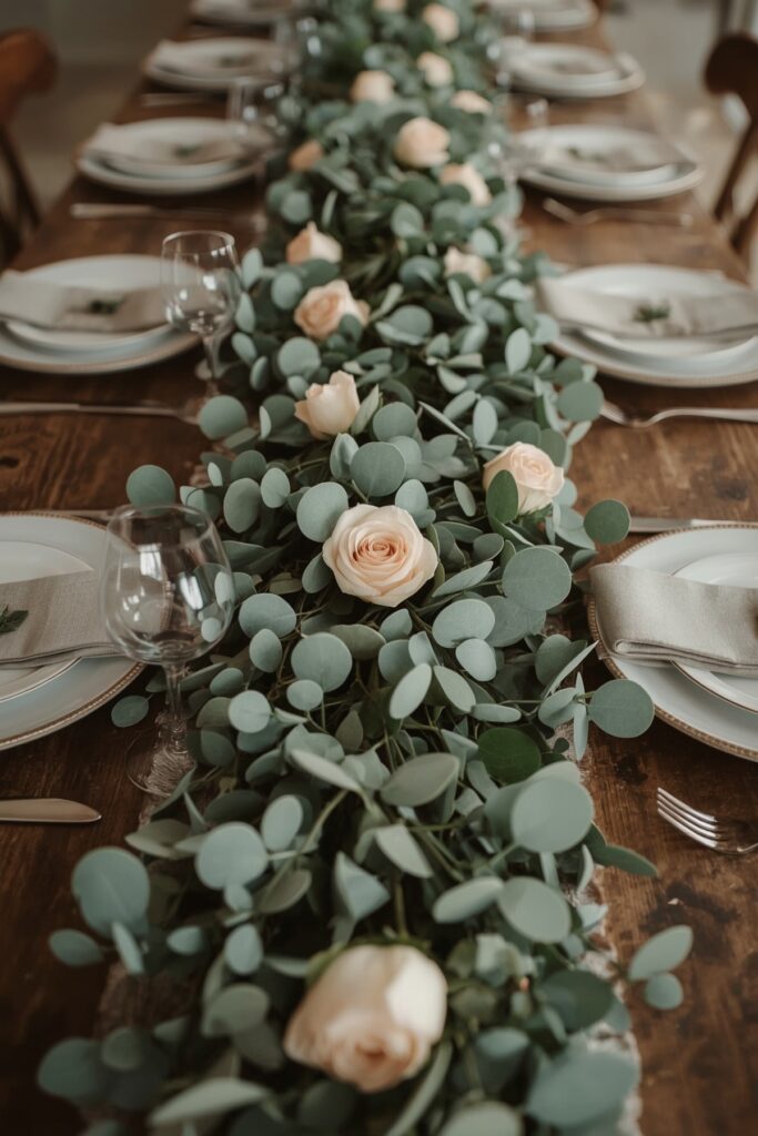 Fresh Eucalyptus Runner with Rose Accents