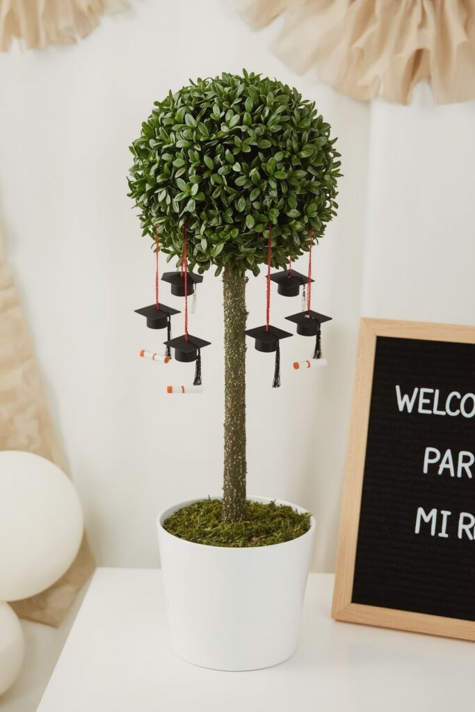 Mini Topiary with Grad-Themed Ornaments