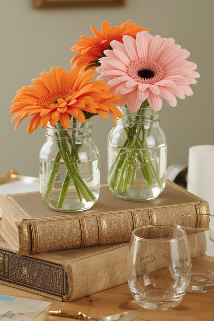 Gerbera Daisy Centerpieces with Books