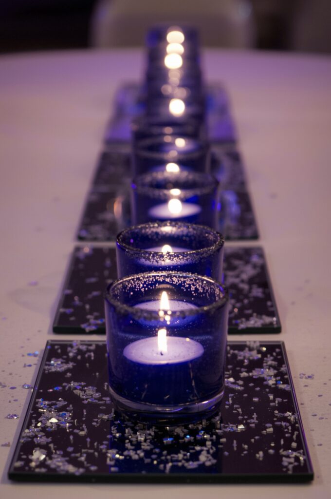 Glittered Blue Candle Centerpieces

