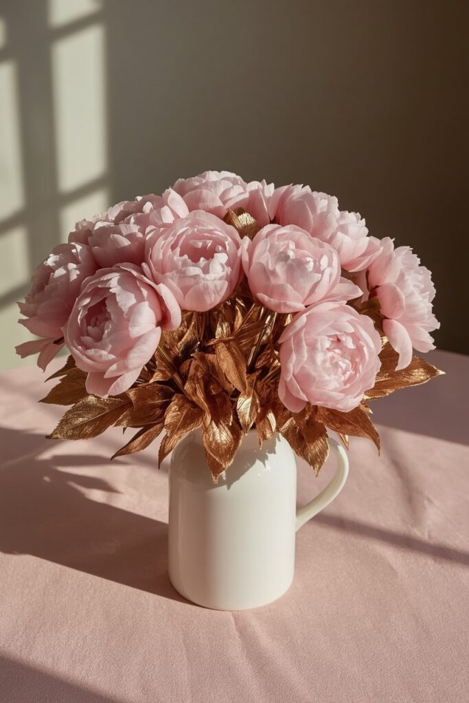 Pink Peony Bouquets with Gold Leaves
