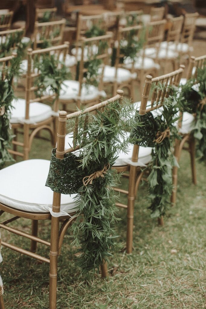 Fern and Eucalyptus Wrapped Chair Decor
