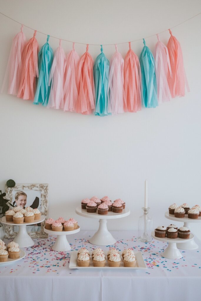 DIY Tassel Garland Above Dessert Table


