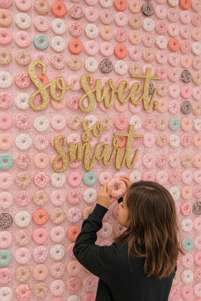 Donut Wall with “So Sweet, So Smart” Sign
