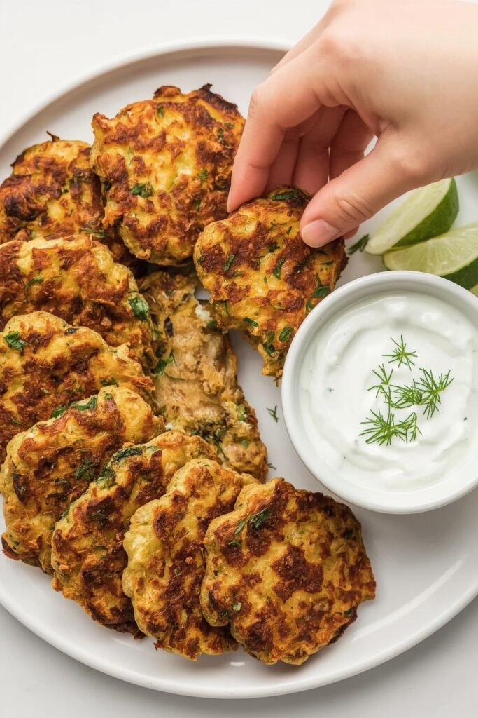 Zucchini Fritters with Sour Cream Dip

