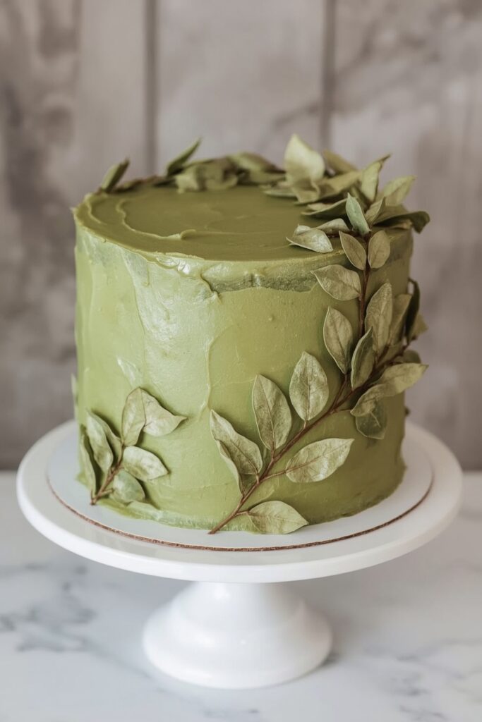 Olive Green Graduation Cake with Edible Leaves
