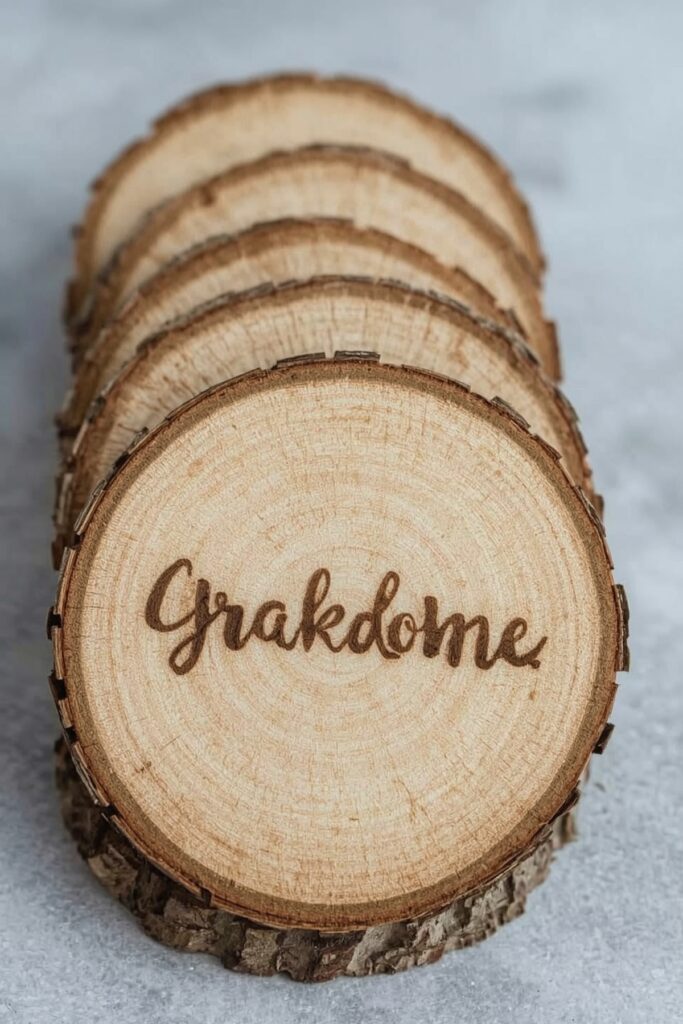 DIY Wood Slice Drink Coasters with Grad Names

