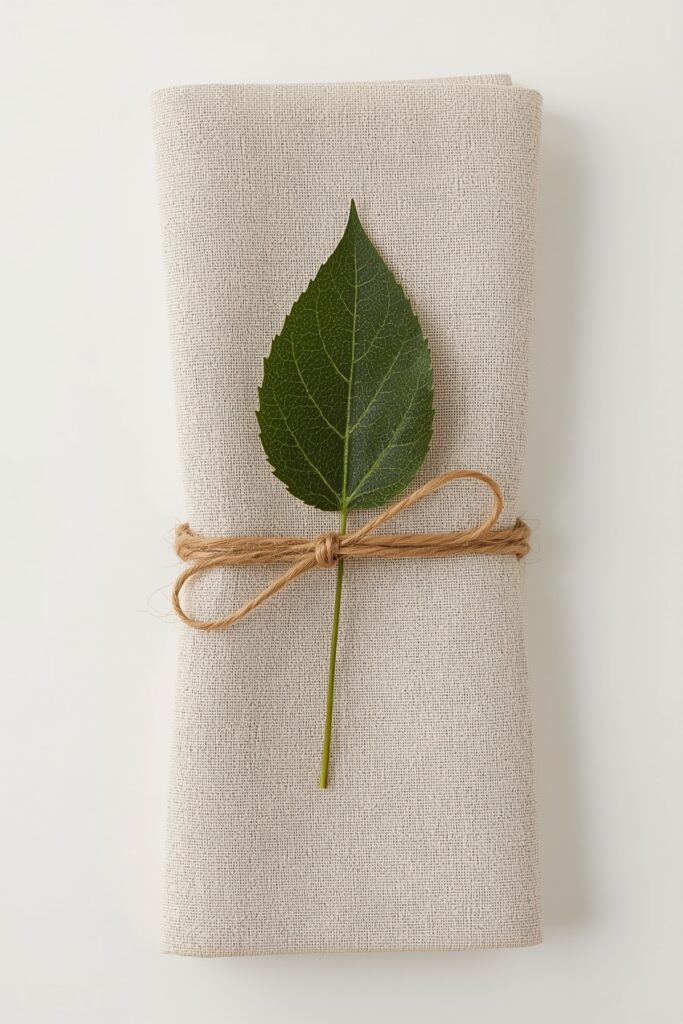 Cloth Napkins Wrapped in Twine & Leaves

