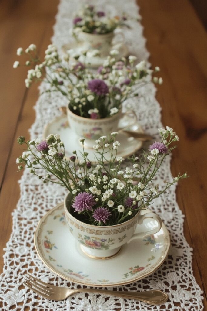Vintage Teacups with Small Flower Sprigs