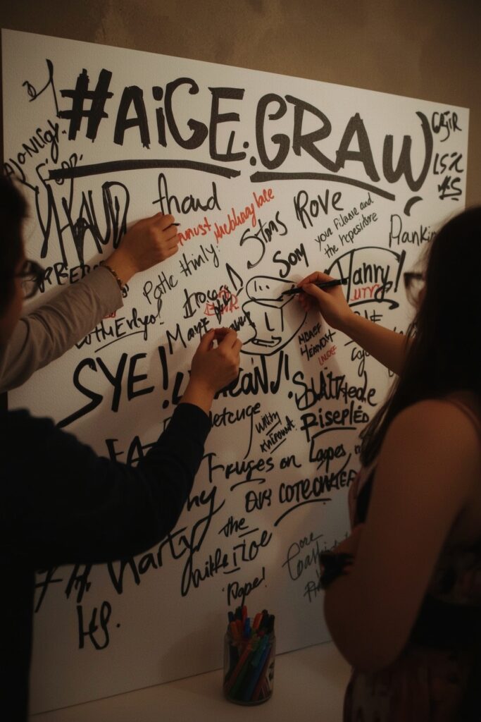 Graffiti-Style White Wall for Guest Messages


