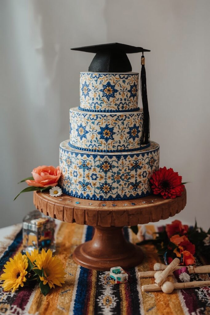 Mexican Tile-Inspired Graduation Cake