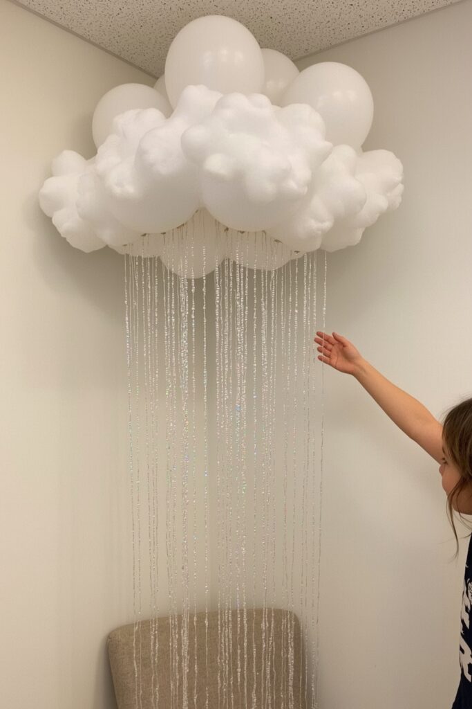 Cloud-Themed Balloons With Dangling Raindrops


