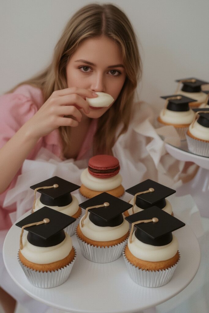 Dessert Table with Grad Cap Cupcakes
