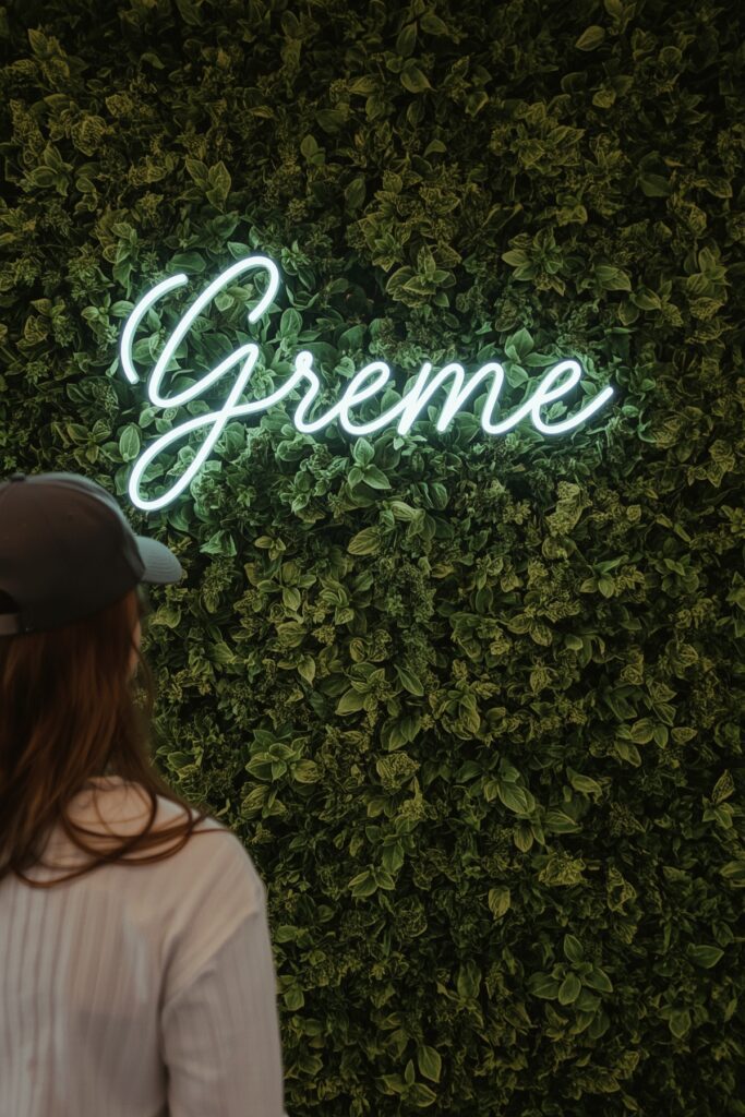 Greenery Wall Backdrop with LED Name Sign
