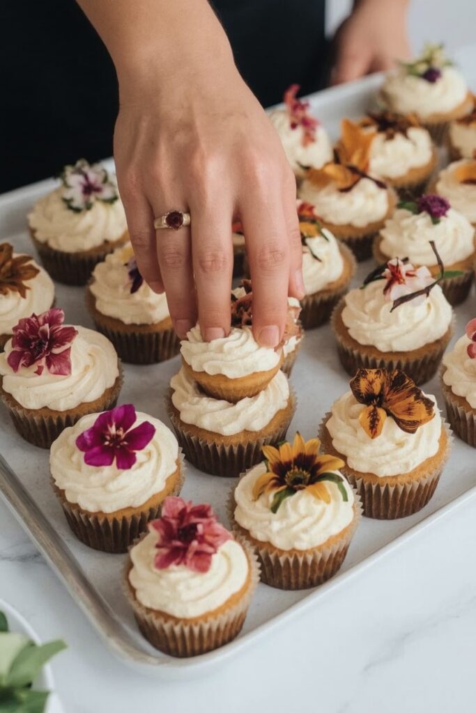 Vegan Dessert Bar with Edible Flower Garnishes
