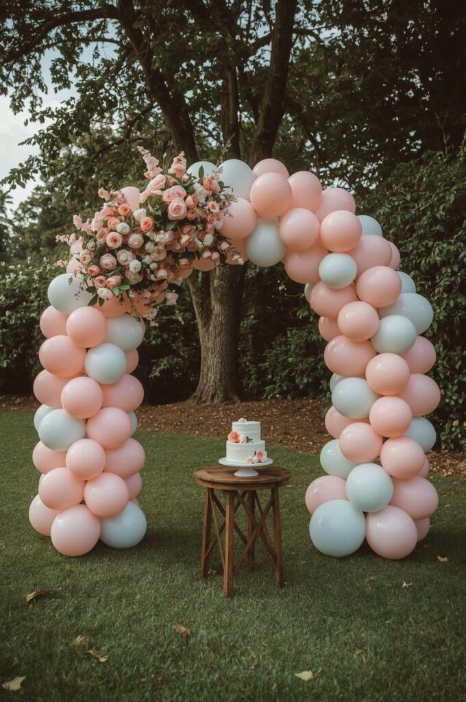 Pastel Balloon Garland with Flowers