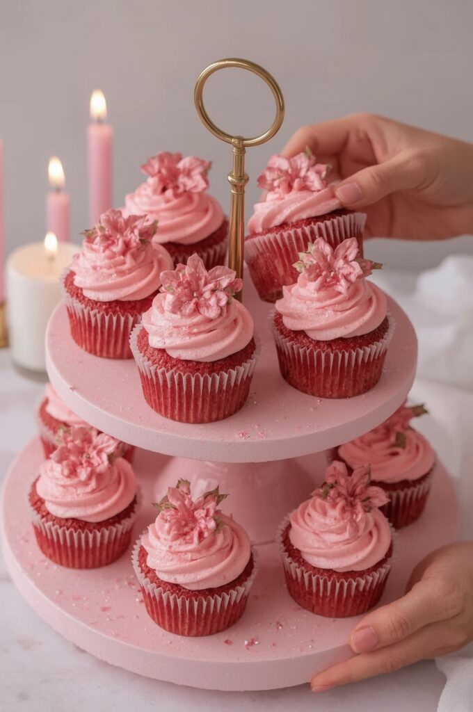 Pink Velvet Cupcake Display