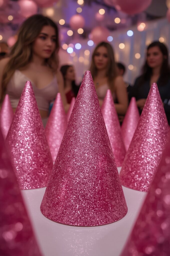 Pink Glitter Party Hats