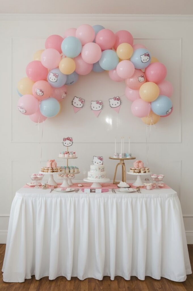 Pastel Rainbow Balloon Garland with Kitty Faces