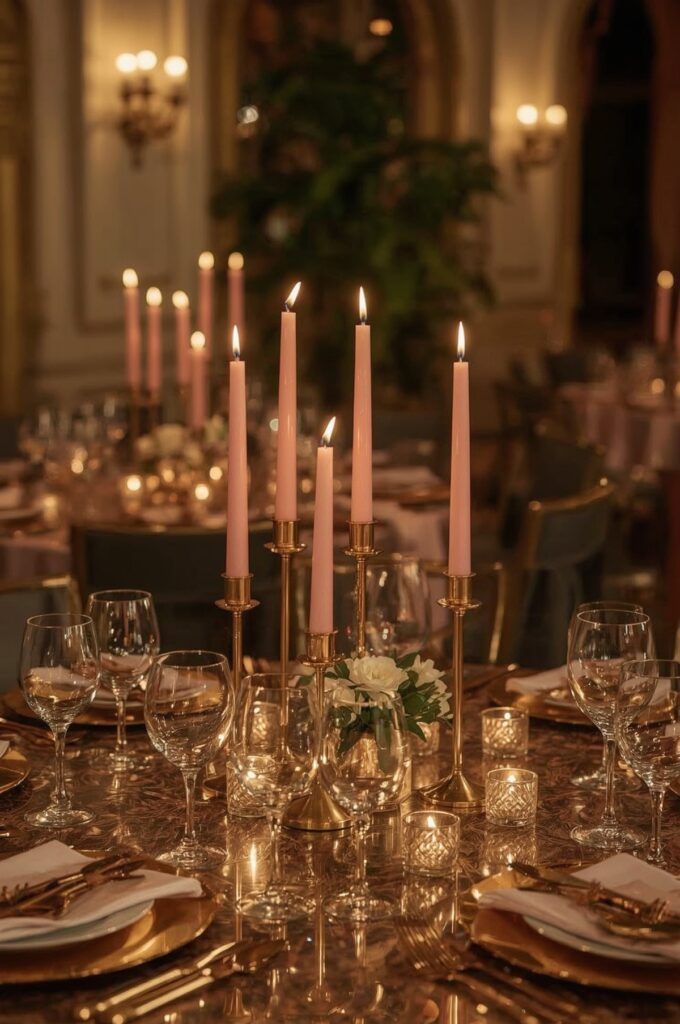 Rose Gold Candle Holders on Tables