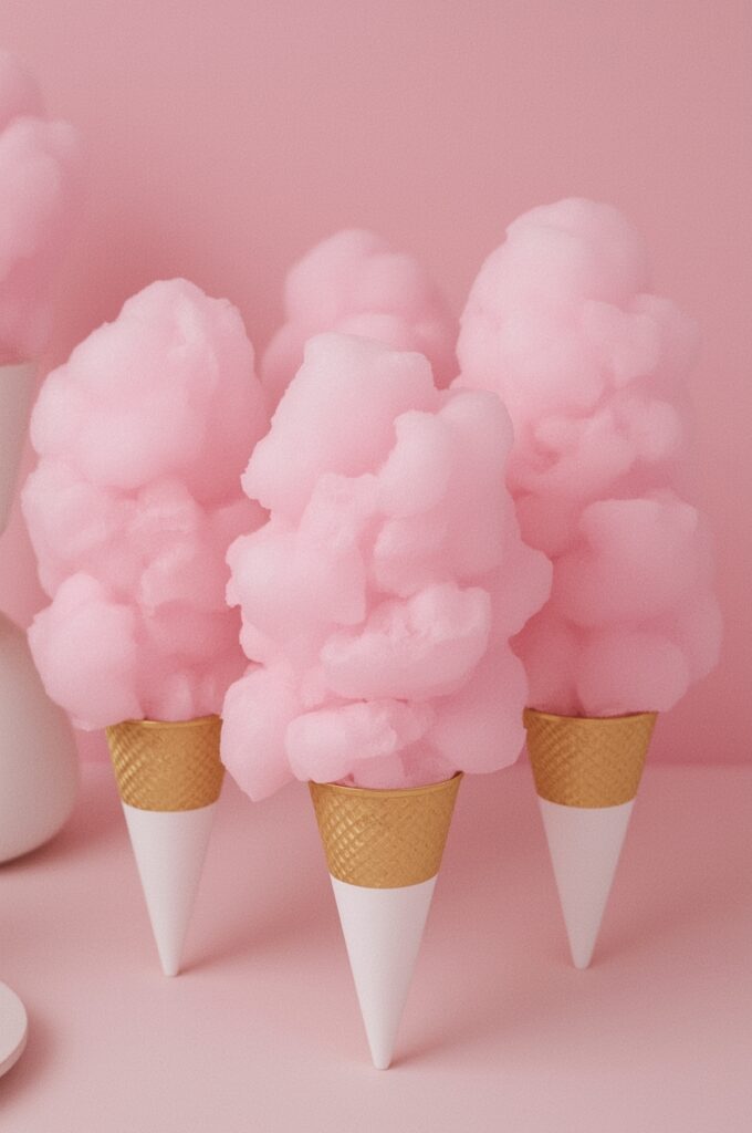Pink Cotton Candy Station with Gold Cones