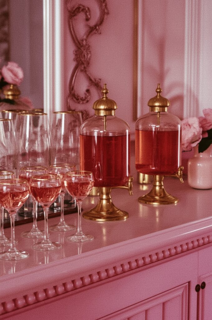 Pink Rosé Bar with Gold Drink Dispensers