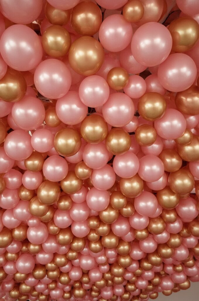 Pink and Gold Balloon Ceiling Installation