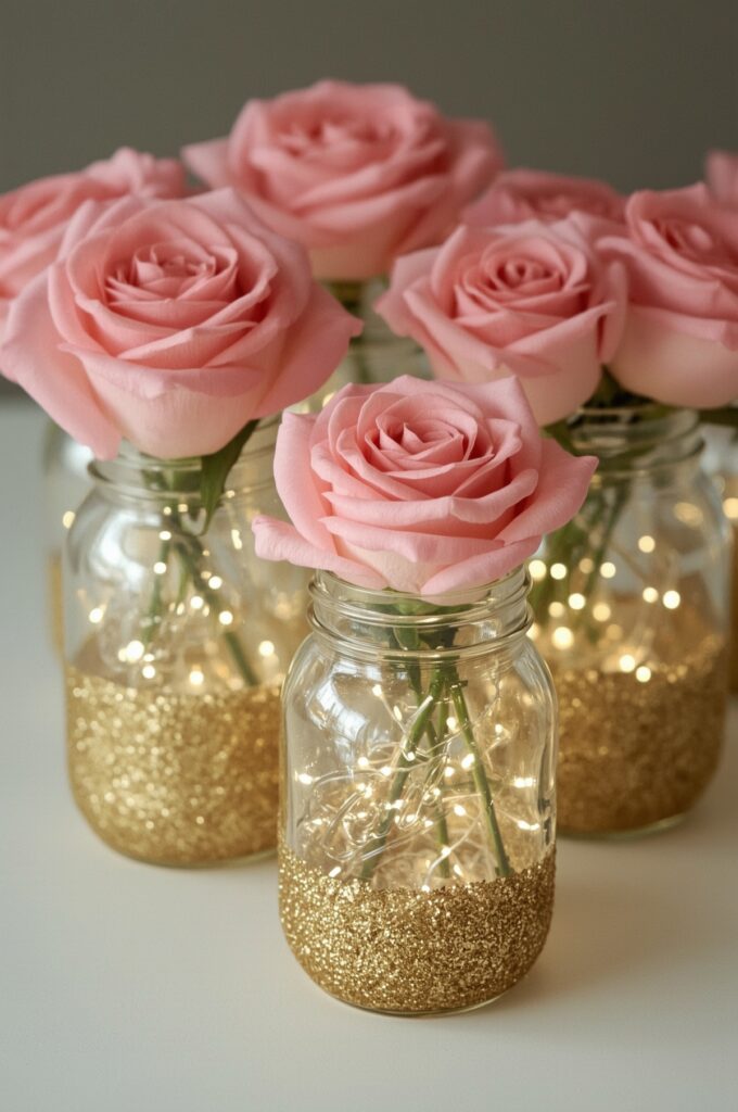 DIY Gold Glitter Mason Jar Centerpieces