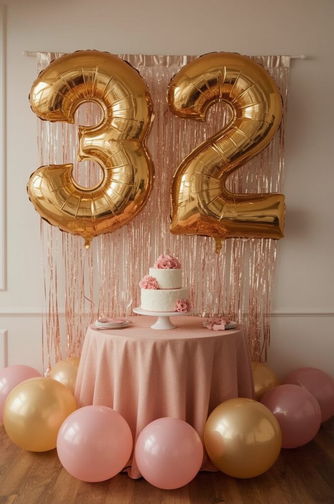 Birthday Number Balloons in Gold and Pink