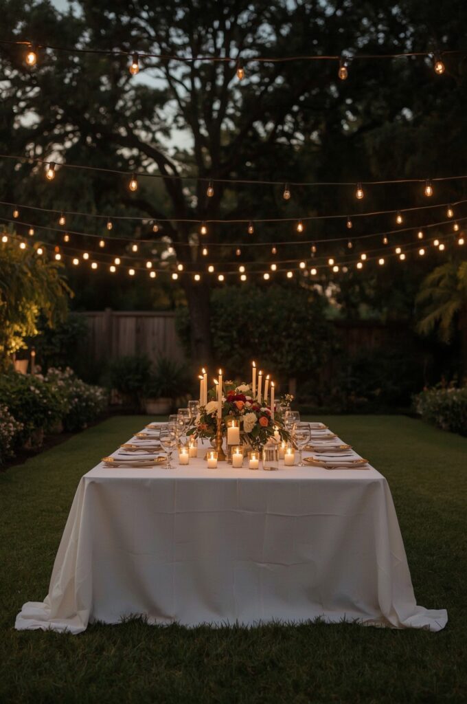 Outdoor Garden Dinner with String Lights