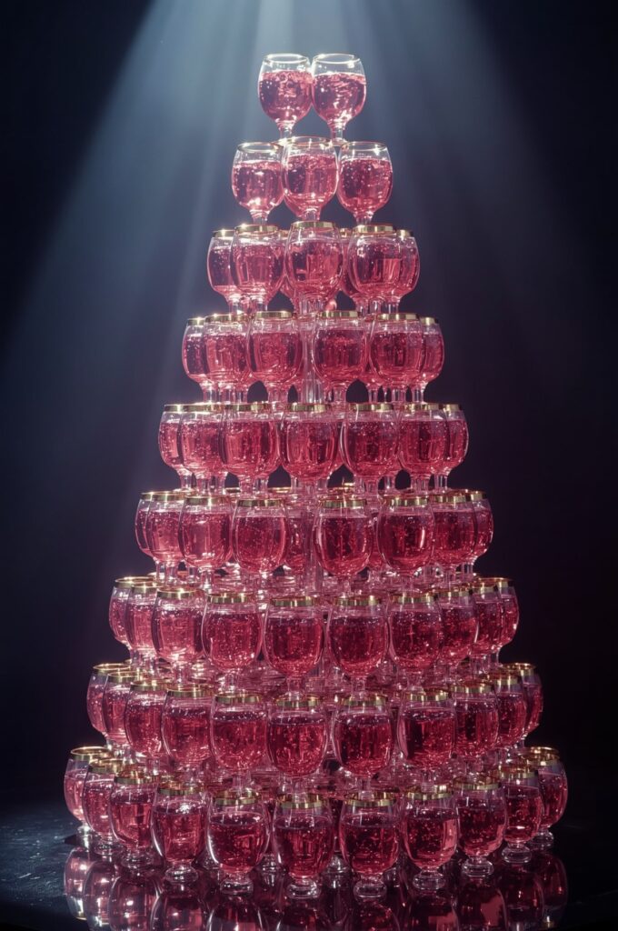 Pink Drink Tower with Gold Rims