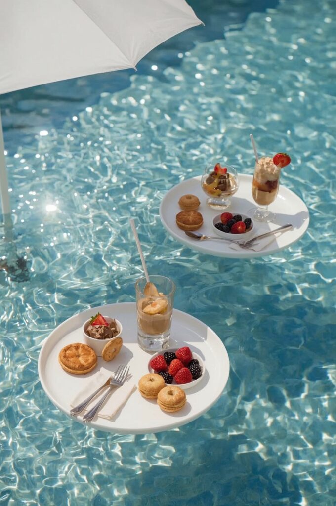 Elegant Pool Brunch with Floating Trays
