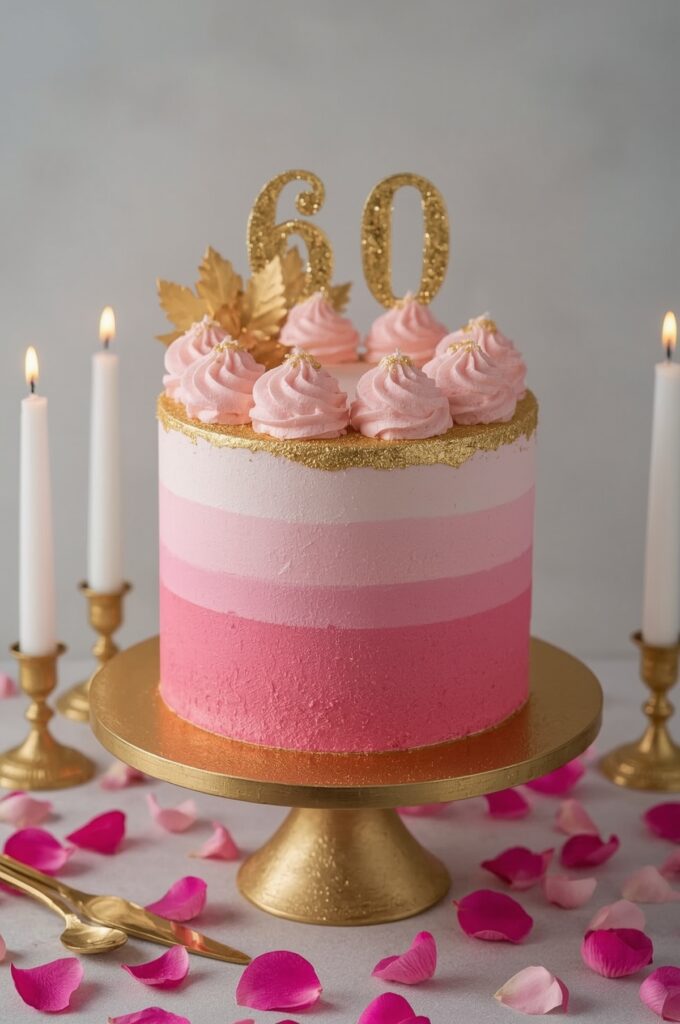Pink Ombre Birthday Cake with Gold Accents