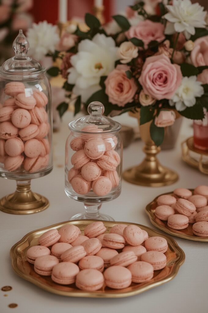 Dessert Table with Pink and Gold Macarons