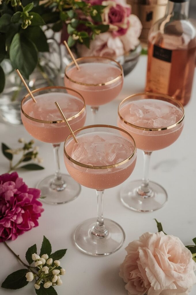 Gold-Rimmed Drinkware with Pink Mocktails