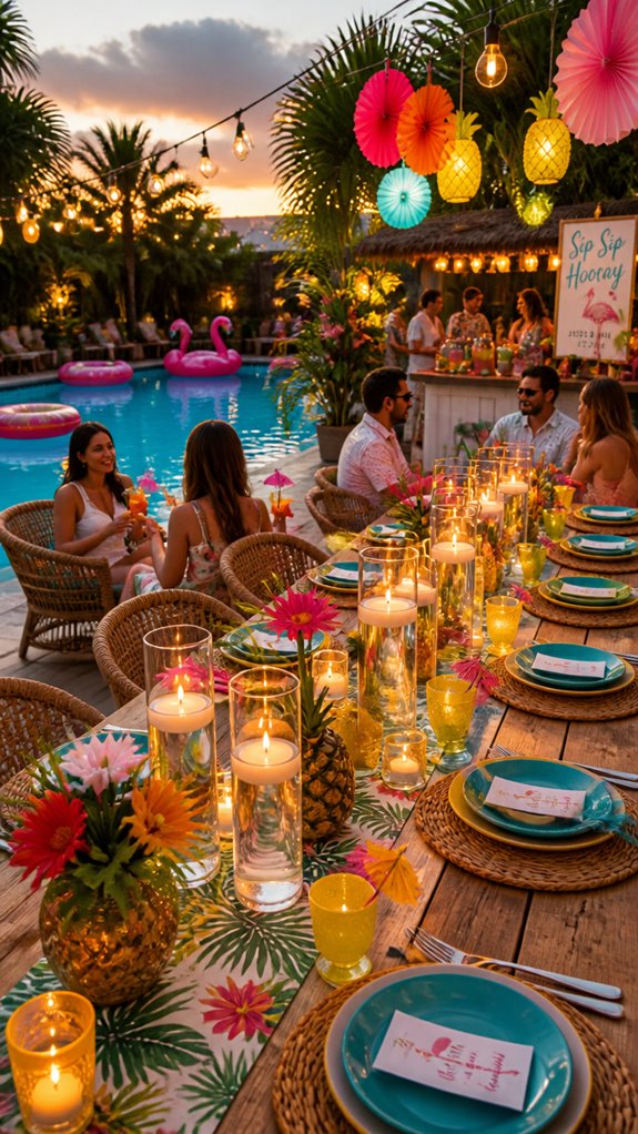 cohesive themed pool decor